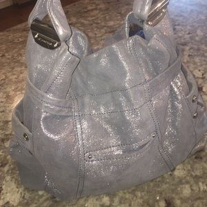 B Makowsky blue sparkly handbag.